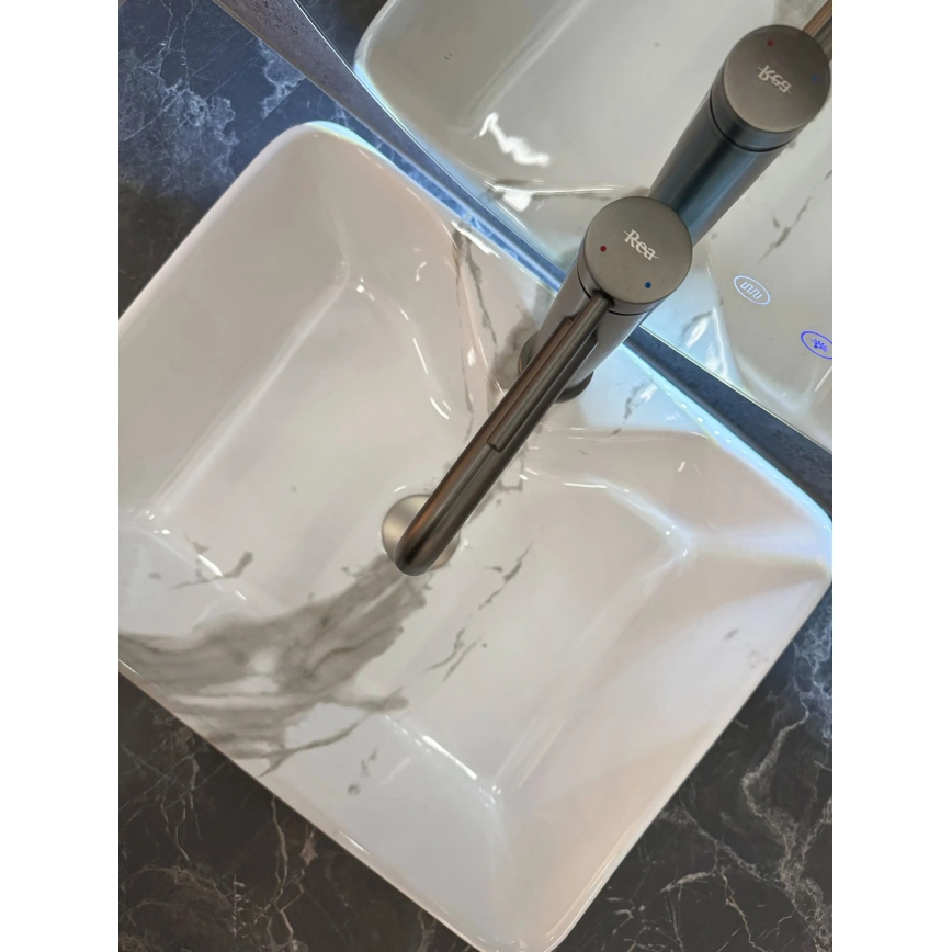 REA-U5052 - Lavabo à poser KELLY 38x49 cm céramique/blanc/décor marbre