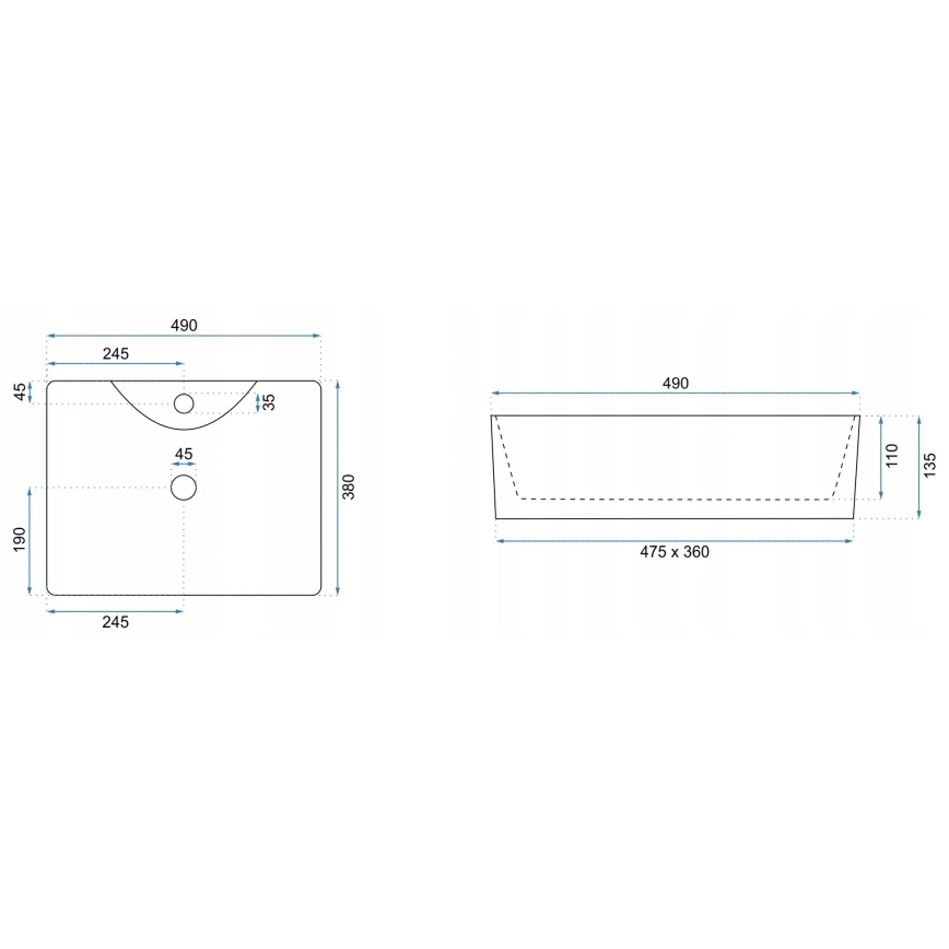 REA-U5052 - Lavabo à poser KELLY 38x49 cm céramique/blanc/décor marbre