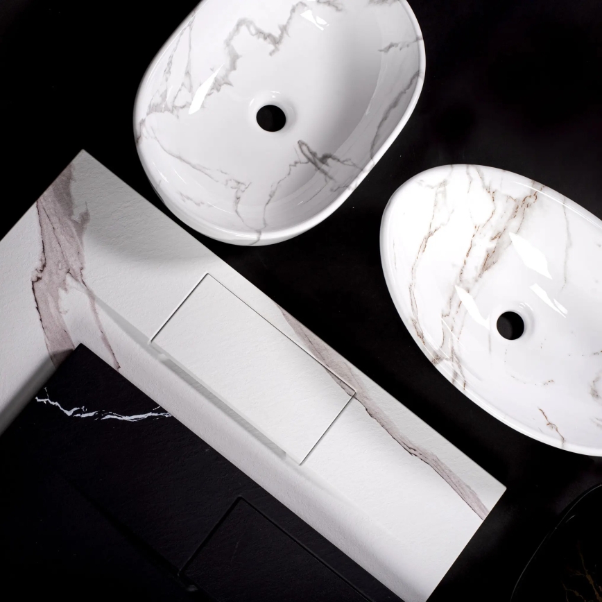 REA-U5052 - Opzetwastafel KELLY 38x49 cm keramiek/wit/marmerdecor