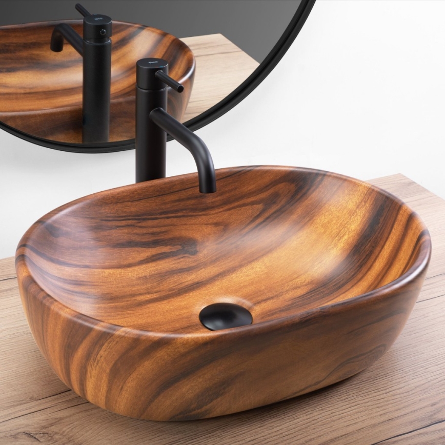 REA-U5060 - Vasque à poser AMELIA 34,5 x 48 cm céramique/décor bois