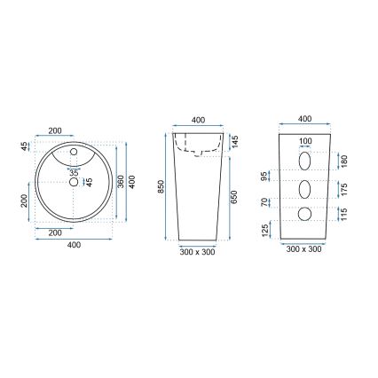 REA-U5635 - Vrijstaande wastafel BLANKA 85x40 cm keramiek/glanzend wit