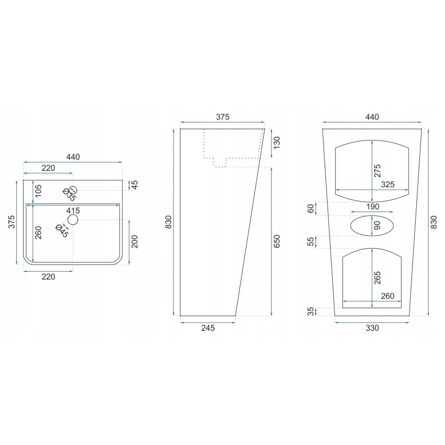 REA-U5637 - Vrijstaande wastafel ARIS 37,5x44 cm keramiek/glanzend wit