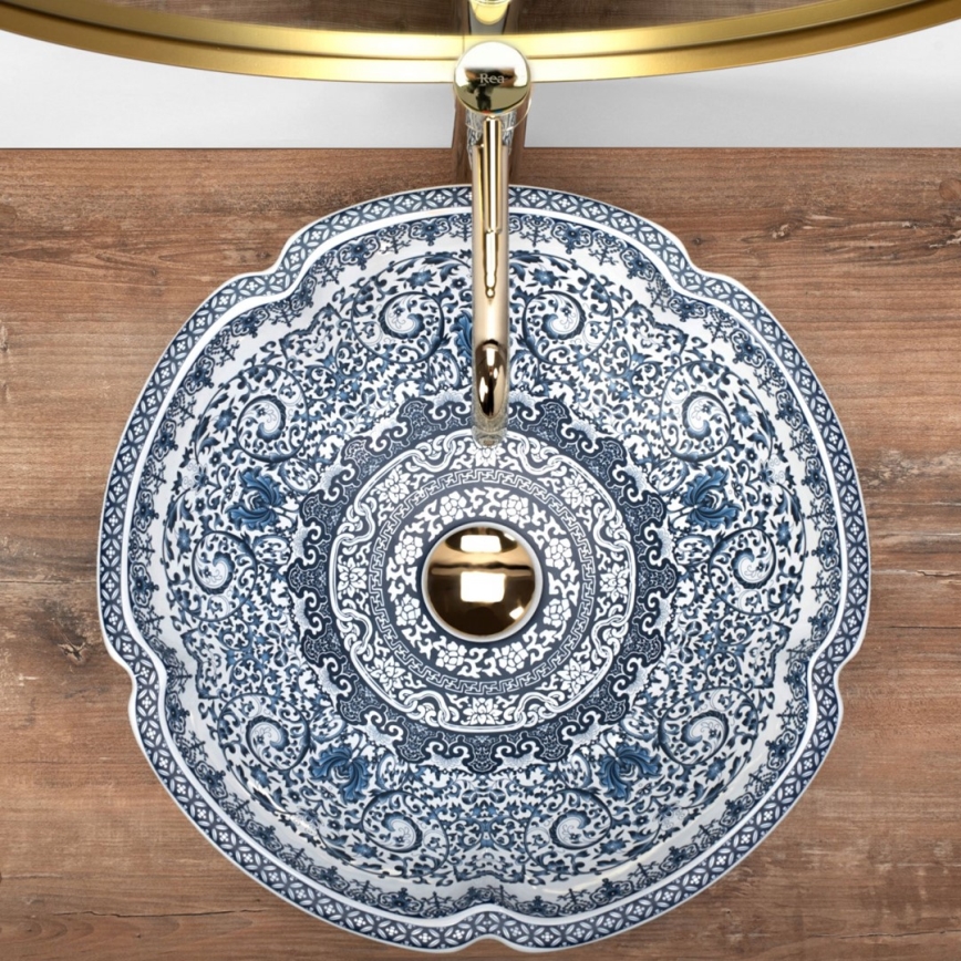REA-U5666 - Opzetwastafel VIVIEN Ø 42,5 cm keramiek/ornamentaal motief