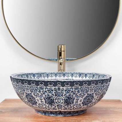 REA-U5666 - Opzetwastafel VIVIEN Ø 42,5 cm keramiek/ornamentaal motief