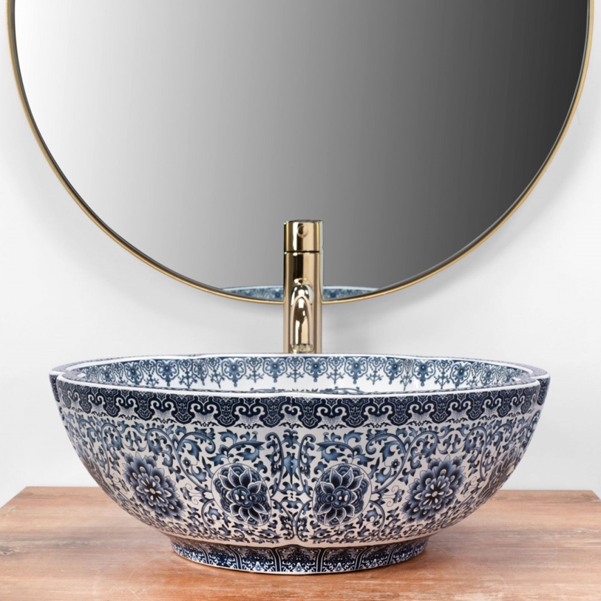 REA-U5666 - Opzetwastafel VIVIEN Ø 42,5 cm keramiek/ornamentaal motief
