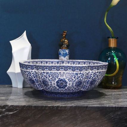 REA-U5666 - Opzetwastafel VIVIEN Ø 42,5 cm keramiek/ornamentaal motief