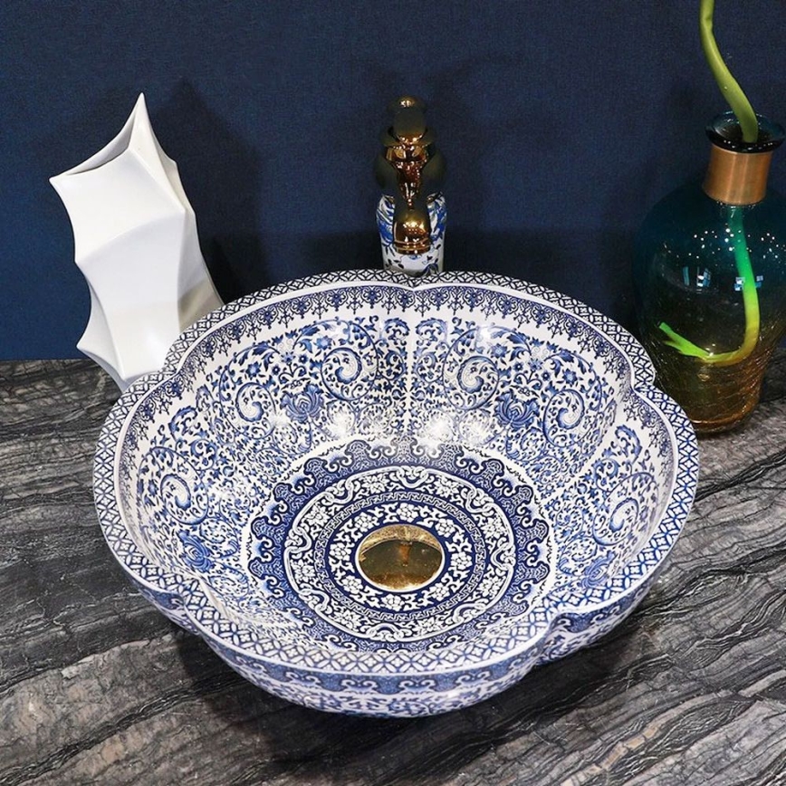 REA-U5666 - Opzetwastafel VIVIEN Ø 42,5 cm keramiek/ornamentaal motief