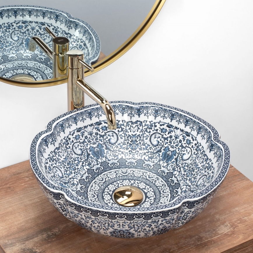 REA-U5666 - Vasque à poser VIVIEN Ø 42,5 cm en céramique, motif ornemental