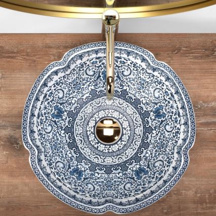 REA-U5666 - Vasque à poser VIVIEN Ø 42,5 cm en céramique, motif ornemental