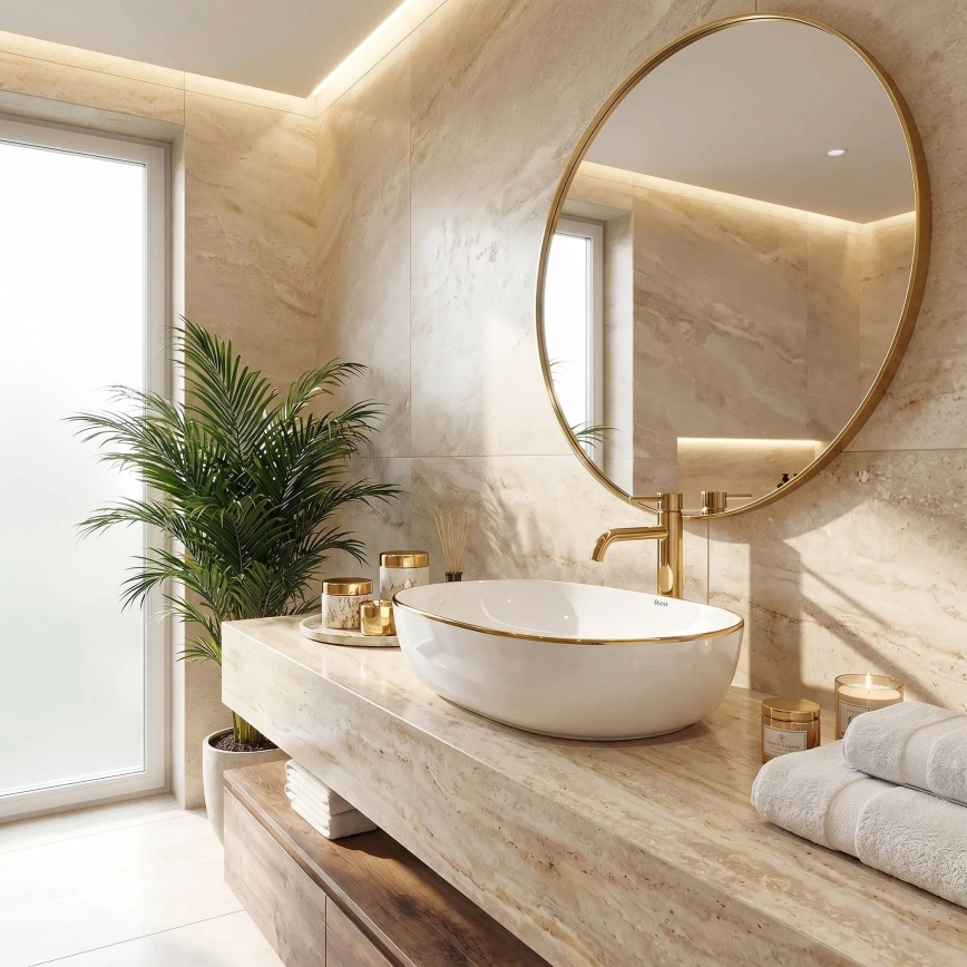 REA-U6211 - Opzetwastafel CLEO 41x60,5 cm keramiek/wit/goud