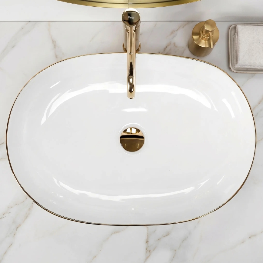 REA-U6211 - Opzetwastafel CLEO 41x60,5 cm keramiek/wit/goud