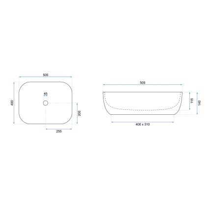 REA-U6300 - Opbouwwastafel MONA SLIM 40x50,5 cm keramiek/glanzend wit
