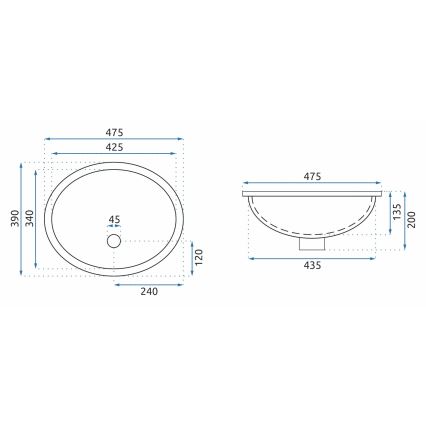 REA-U6330 - Inbouwwastafel NEL 39x47,5 cm keramiek/glanzend wit