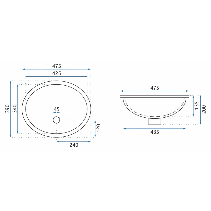 REA-U6330 - Inbouwwastafel NEL 39x47,5 cm keramiek/glanzend wit
