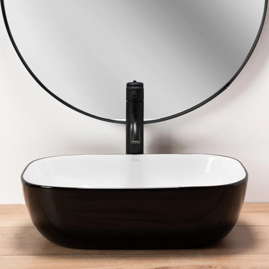 REA-U6332 - Opzetwastafel BELINDA 33 x 46,5 cm keramiek/zwart/wit