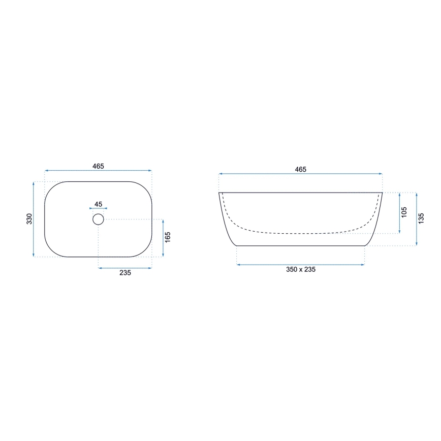 REA-U6332 - Opzetwastafel BELINDA 33 x 46,5 cm keramiek/zwart/wit
