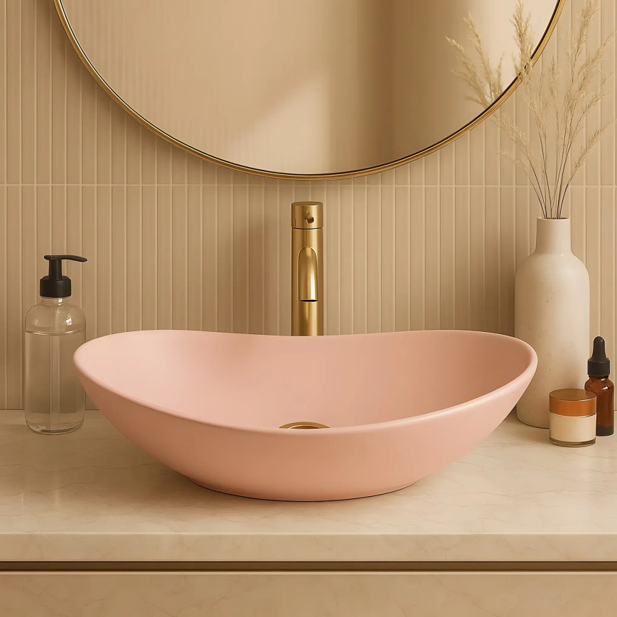 REA-U6374 - Vasque à poser ROYAL 35,5x61,5 cm en céramique, rose mat