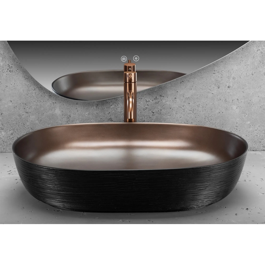 REA-U6383 - Opzetwastafel CLEO 41x60,5 cm keramiek/zwart/geborsteld koper