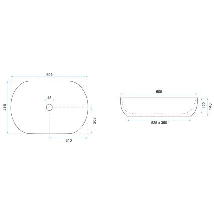 REA-U6383 - Opzetwastafel CLEO 41x60,5 cm keramiek/zwart/geborsteld koper