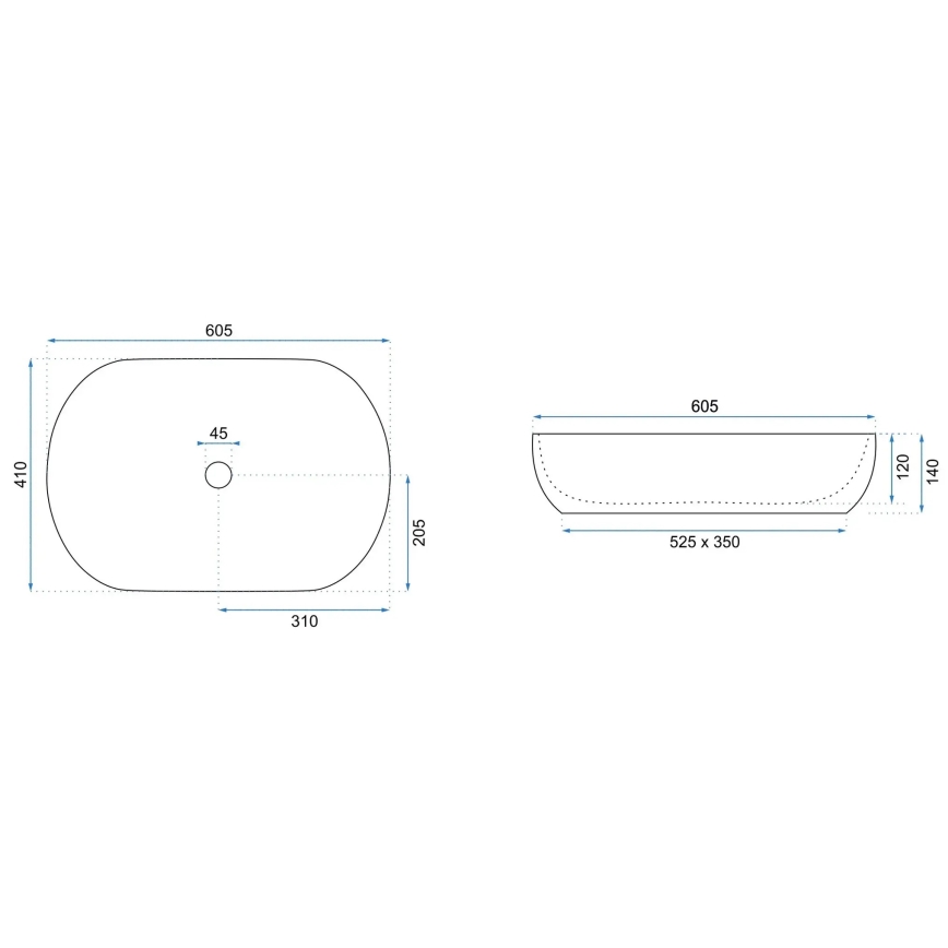 REA-U6383 - Opzetwastafel CLEO 41x60,5 cm keramiek/zwart/geborsteld koper