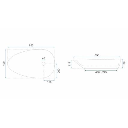 REA-U6501 - Vasque à poser GRETA 40x65,5 cm céramique/imitation de pierre
