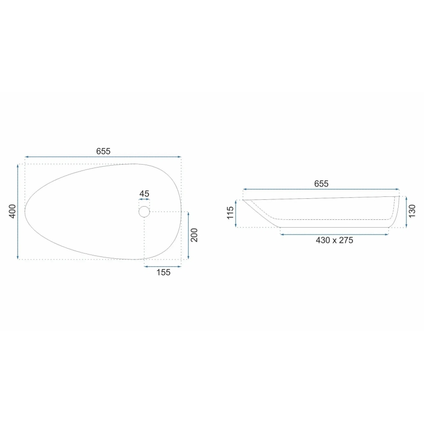 REA-U6501 - Vasque à poser GRETA 40x65,5 cm céramique/imitation de pierre