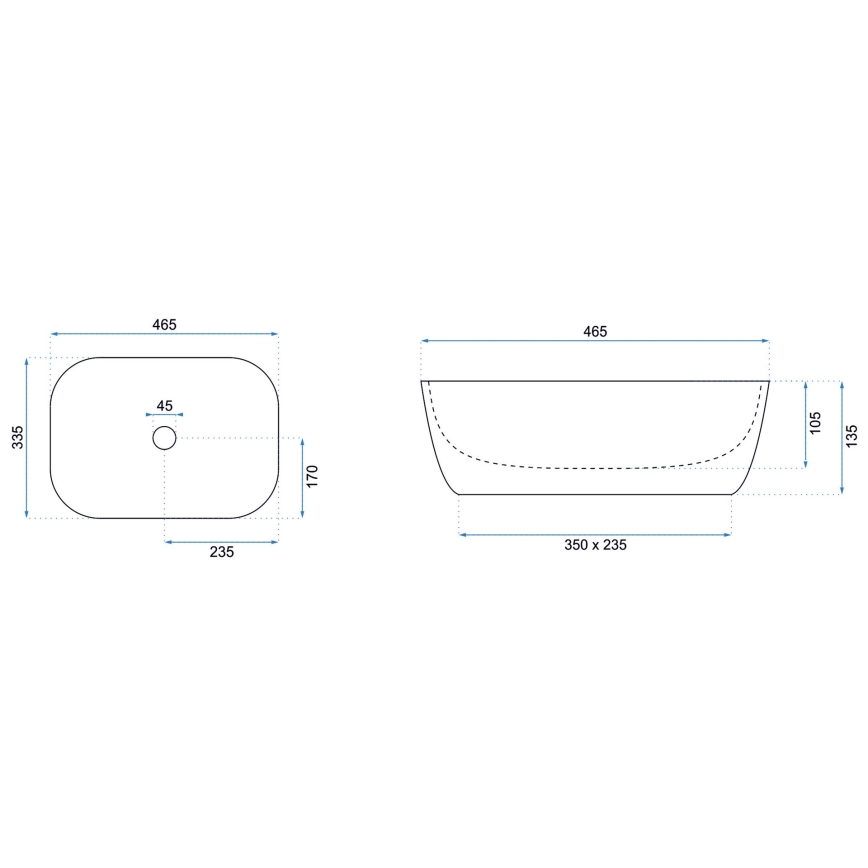 REA-U6521 - Lavabo à poser BELINDA SLIM 33 x 46,5 cm céramique / blanc brillant