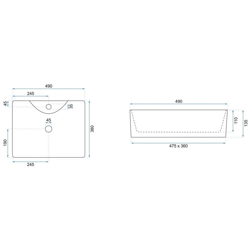 REA-U6524 - Opbouwwastafel KELLY 38x49 cm keramiek/hoogglans wit