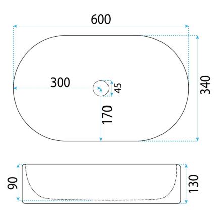 REA-U6526 - Opbouwwastafel VANDA 34x60 cm keramiek/hoogglans wit