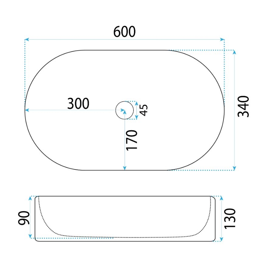 REA-U6526 - Vasque à poser VANDA 34 x 60 cm en céramique, finition blanc brillant
