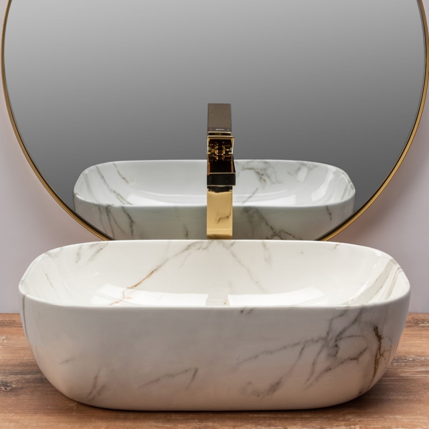 REA-U6596 - Opzetwastafel BELINDA 33,5x46,5 cm keramiek/marmerdecor
