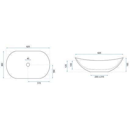 REA-U6600 - Opzetwastafel ROYAL 36x62,5 cm keramiek/wit/zwart