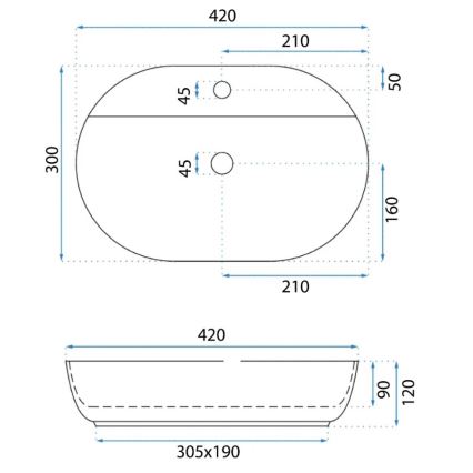 REA-U6617 - Opzetwastafel AURA 30x42 cm keramiek/glanzend wit