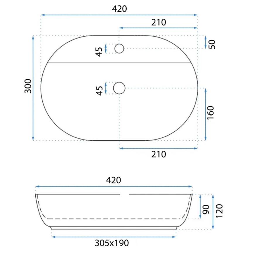 REA-U6617 - Opzetwastafel AURA 30x42 cm keramiek/glanzend wit
