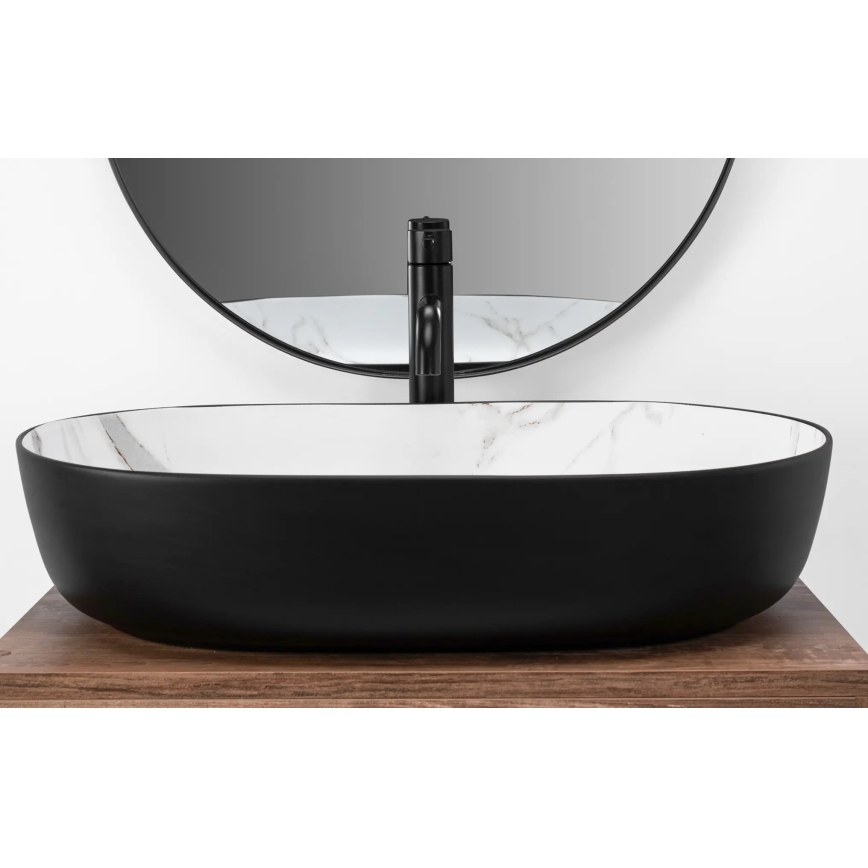REA-U6625 - Opzetwastafel CLEO 41x60,5 cm keramiek/zwart/wit/marmerdecor