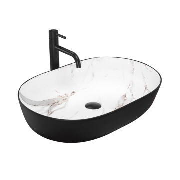 REA-U6625 - Vasque à poser CLEO 41 x 60,5 cm céramique/noir/blanc/décor marbre