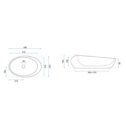 REA-U6650 - Opzetwastafel ROXY 31x49 cm keramiek/grijs/marmerdecor