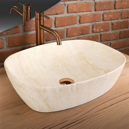 REA-U6689 - Opbouwwastafel FREJA 39,5x51 cm keramiek/beige/steenlook