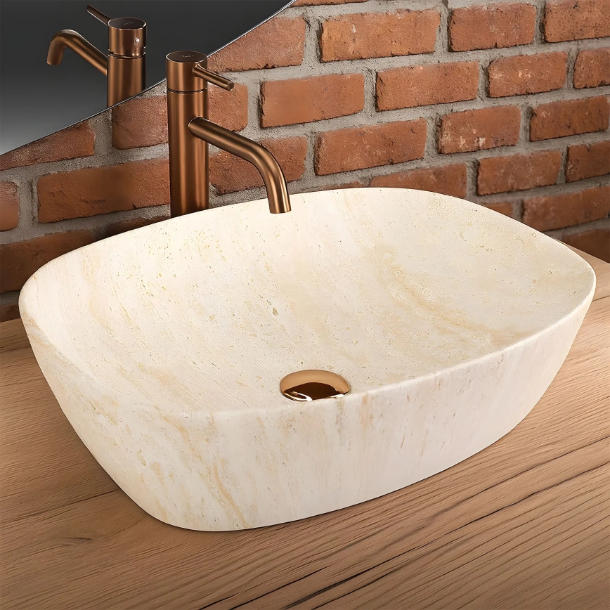 REA-U6689 - Opbouwwastafel FREJA 39,5x51 cm keramiek/beige/steenlook