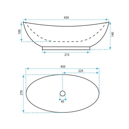 REA-U6802 - Opzetwastafel KATE 27x45 cm keramiek/glanzend wit