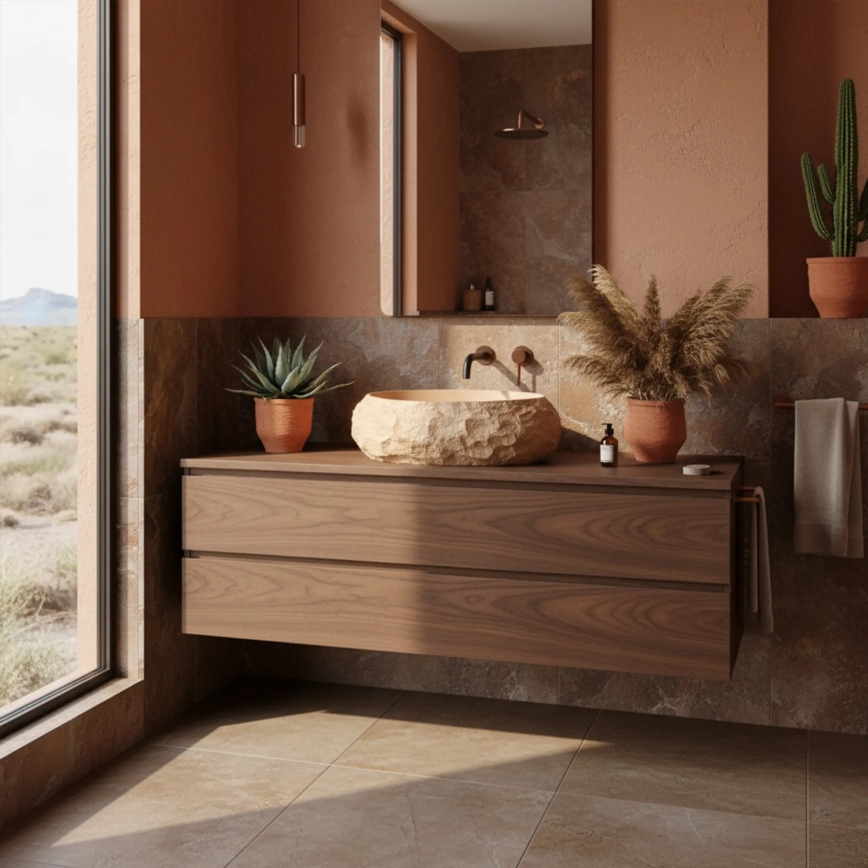 REA-U7348 - Opzetwastafel MIKA 38x50 cm oranje/beige/steenlook