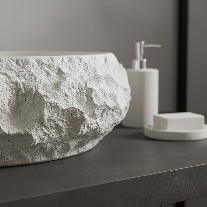 REA-U7350 - Opzetwastafel MIKA 38x50 cm wit/steenlook