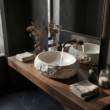 REA-U7350 - Opzetwastafel MIKA 38x50 cm wit/steenlook