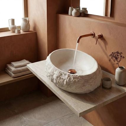 REA-U7350 - Opzetwastafel MIKA 38x50 cm wit/steenlook