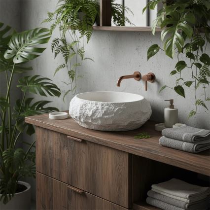 REA-U7350 - Vasque à poser MIKA 38 x 50 cm blanc/effet pierre