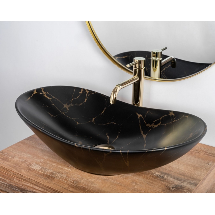 REA-U7478 - Opbouwwastafel ROYAL 36x62 cm keramiek/zwart/marmerdecor