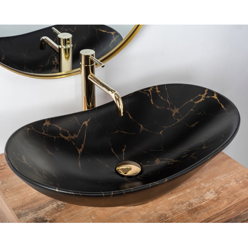 REA-U7478 - Vasque à poser ROYAL 36x62 cm céramique/noir/décor effet marbre