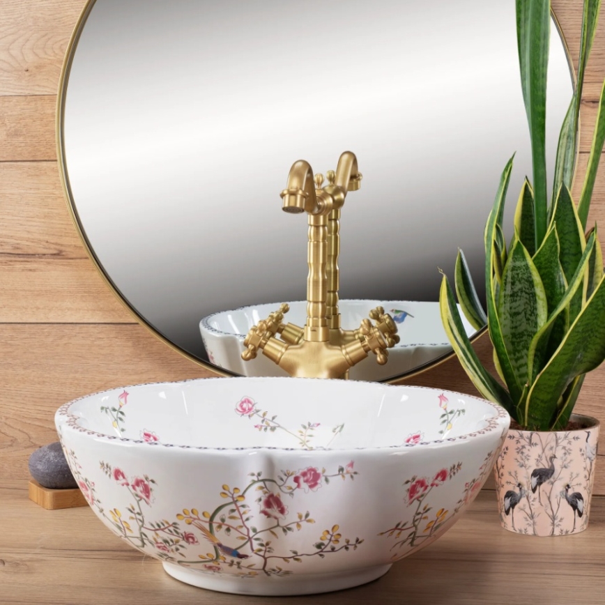 REA-U7504 - Lavabo à poser FELICIA Ø 42,5 cm en céramique / motif floral