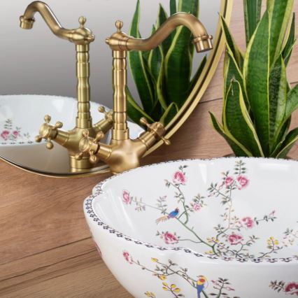 REA-U7504 - Lavabo à poser FELICIA Ø 42,5 cm en céramique / motif floral