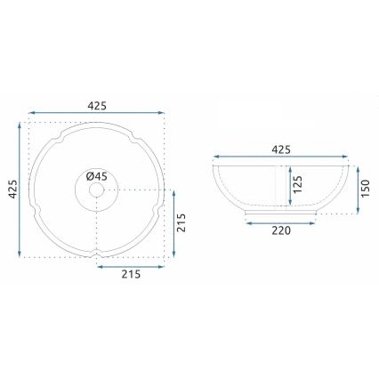 REA-U7504 - Lavabo à poser FELICIA Ø 42,5 cm en céramique / motif floral